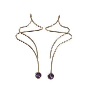 14K Yellow Gold Abstract Purple Stone Drop Earrings #23856